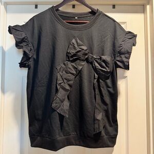 NWOT Black Ruffle Sleeve Top with Bow Size Medium